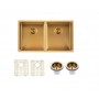 Brushed Gold Stainless Steel Handmade Double Bowls Top/Undermount Kitchen/Laundry Sink 820x457x230mm